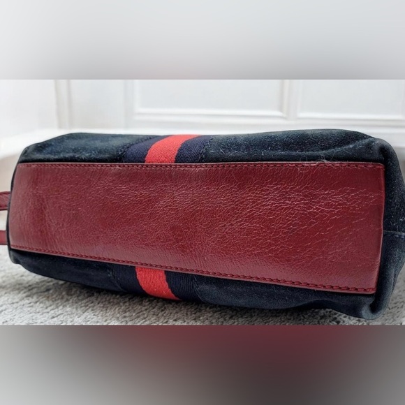 GUCCI Ophidia Sherry Line Shoulder Bag Suede  Navy and Red Mini Bag RARE - Picture 6 of 10